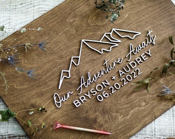 3D Mountain Guest Book Alternative - Our Adventure Awaits Guestbook - Wood 3D Guest Book Sign - Unique Wood Guestbook - Geometric Wedding