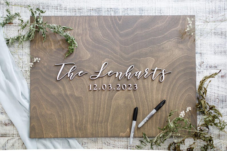 3D Wedding Guest Book Alternative - Wood 3D Guest Book Sign - Unique Wood Guestbook - Last Name Guest book image 1