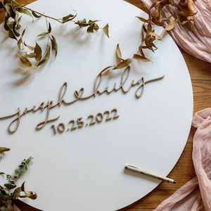 Round 3D Wedding Guest Book Alternative, Connected Heart Guest Book, Circle Wood 3D Guest Book Sign, Unique Wood Guestbook, Names with Heart image 1