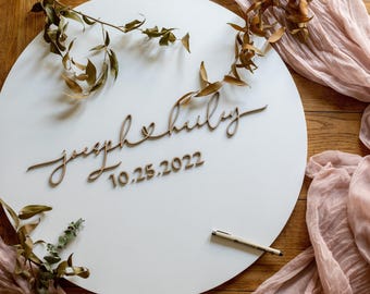 Round 3D Wedding Guest Book Alternative, Connected Heart Guest Book, Circle Wood 3D Guest Book Sign, Unique Wood Guestbook, Names with Heart