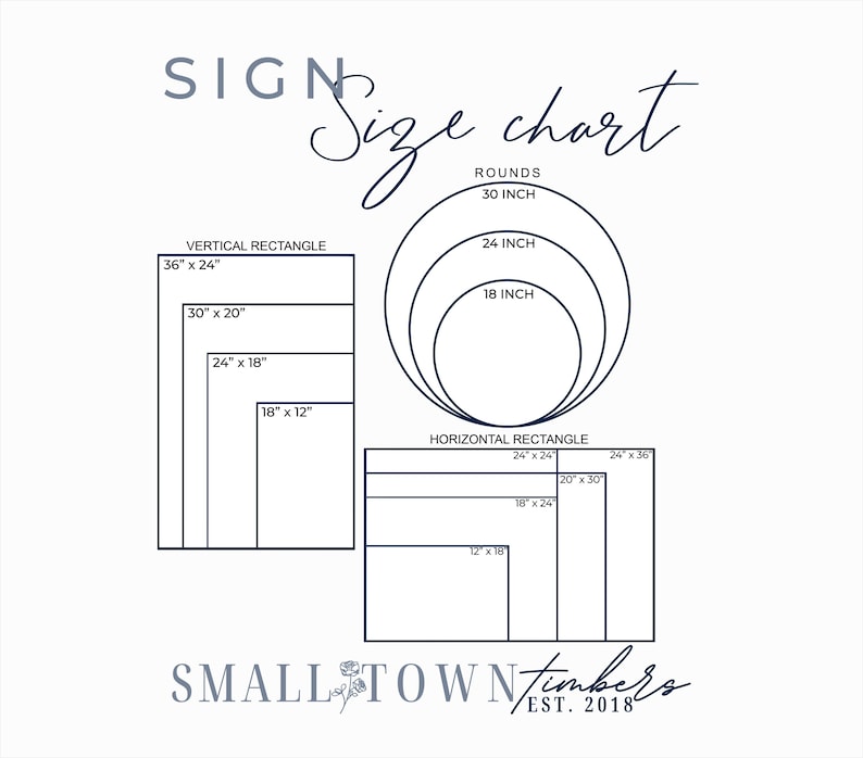 The image is a size chart that provides dimensions for various shapes, including vertical rectangles, horizontal rectangles, and circles.