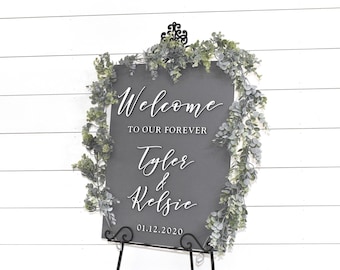 Painted 3D Wedding Welcome Sign - Custom Wood Wedding Sign - Welcome to Our Forever Sign - Dark Grey Sign - White