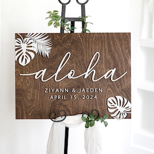 Letrero de boda Aloha, letrero de boda hawaiano de madera 3D, letrero de ceremonia personalizado, boda de destino, decoración de boda tropical, temática de playa imagen 1