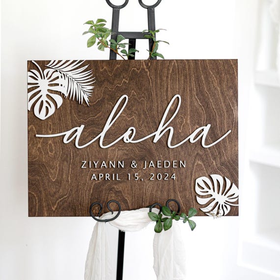 Aloha Wedding Sign, Hawaiian 3D Wood Wedding Sign,  Personalized Ceremony Sign, Destination Wedding, Tropical Wedding décor, Beach Theme