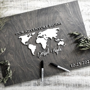 3D World Map Wedding Guest Book, Birch Wood Alternative