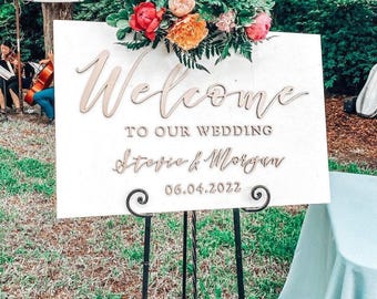 Painted 3D Wedding Welcome Sign, Custom Wood Wedding Signage, Welcome to Our Forever Sign, White Champagne Sign board
