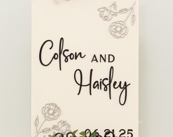Wooden Wedding Welcome Sign,3D Personalized Wood Wedding Sign, Custom Couples Name Sign, Wedding Entrance Signage, Floral Wedding Decor