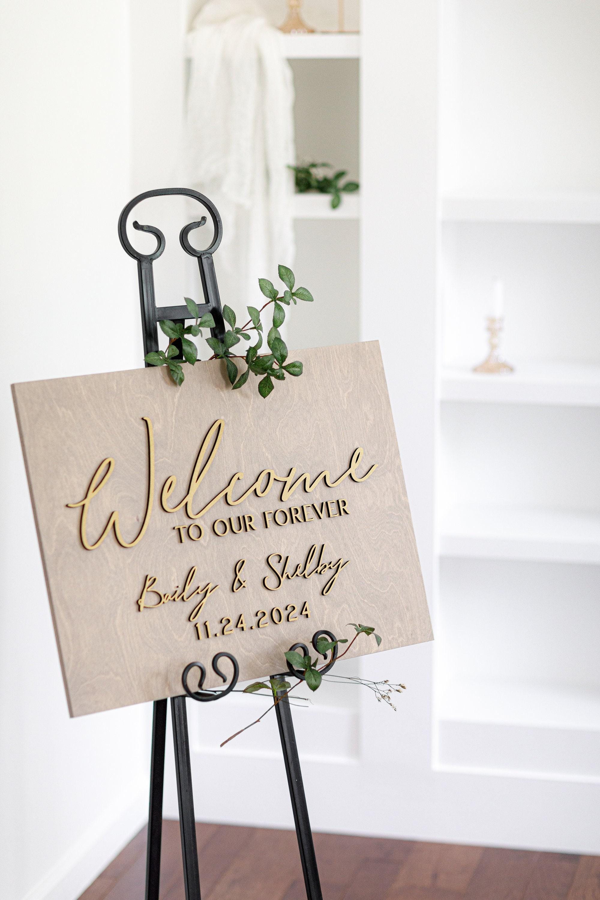 Wedding Welcome Sign, Personalized Wedding Signage, Custom 3D Wood Wedding Sign, Welcome to Our Forever Sign, Gold Wedding Name Board