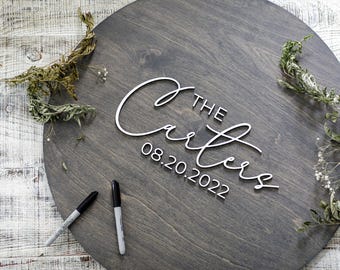 Wedding Wooden Guest Book Alternative, 3D Rustic Guest Book Sign, Wedding Sign in board, Custom Last Name Guest book, Minimalist Guest book