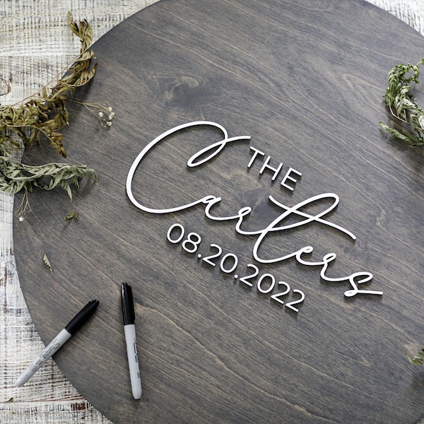 Wedding Wooden Guest Book Alternative, 3D Rustic Guest Book Sign, Wedding Sign in board, Custom Last Name Guest book, Minimalist Guest book