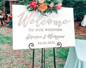 Painted 3D Wedding Welcome Sign, Custom Wood Wedding Signage, Welcome to Our Forever Sign, White Champagne Sign board