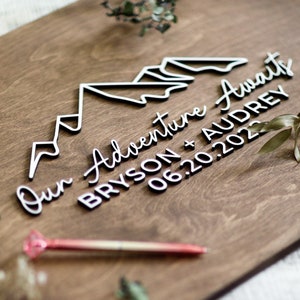 Mountain Guest Book Alternative, Our Adventure Awaits Guestbook, Wood 3D Guest Book Sign, Unique Wood Guestbook, Wedding Sign in Book