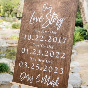 Wood Wedding Sign, Our Love Story Sign, First Day Yes day Best Day Sign, Welcome Wedding Sign, Anniversary Gift, Wedding Gift gift image 1