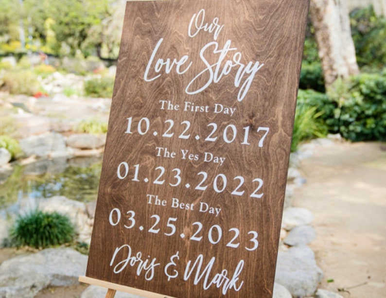 Wood Wedding Sign, Our Love Story Sign, First Day Yes day Best Day Sign, Welcome Wedding Sign, Anniversary Gift, Wedding Gift gift image 1