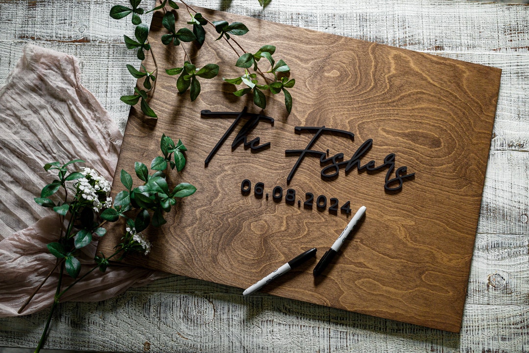 Livre D’or Mariage En Bois Rustique – Fait Main, Style Contemporain Pour Signature Invités