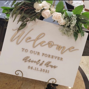 Painted 3D Wedding Welcome Sign - Custom Wood Wedding Sign - Welcome to Our Forever Sign - White Sign - Champagne