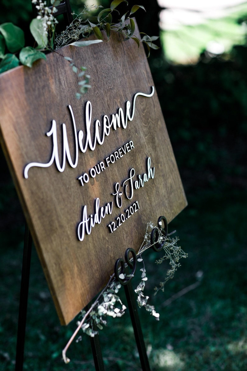 Letrero de bienvenida para boda en 3D - Letrero de boda de madera personalizado - Letrero "Bienvenido a nuestra boda para siempre" - Letrero de boda en 3D - Tablero de nombre para boda en 3D imagen 3
