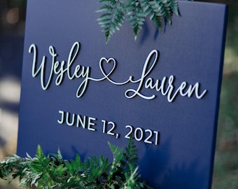 Painted 3D Wedding Welcome Sign - Custom Wood Wedding Sign - Ceremony Sign - Reception Sign  - Heart Connecting - White