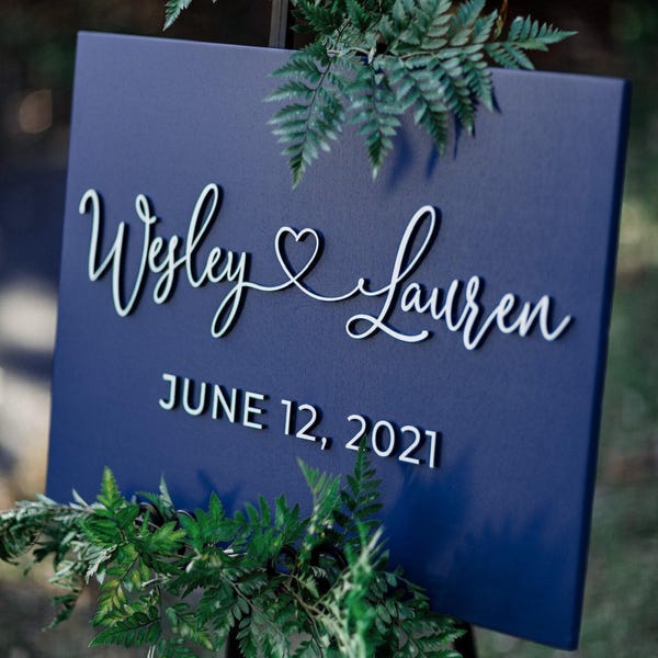 Painted 3D Wedding Welcome Sign - Custom Wood Wedding Sign - Ceremony Sign - Reception Sign  - Heart Connecting - White