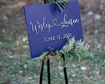 Painted 3D Wedding Welcome Sign - Custom Wood Wedding Sign - Ceremony Sign - Reception Sign  - Heart Connecting - White