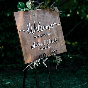 Letrero de bienvenida para boda en 3D - Letrero de boda de madera personalizado - Letrero "Bienvenido a nuestra boda para siempre" - Letrero de boda en 3D - Tablero de nombre para boda en 3D imagen 2