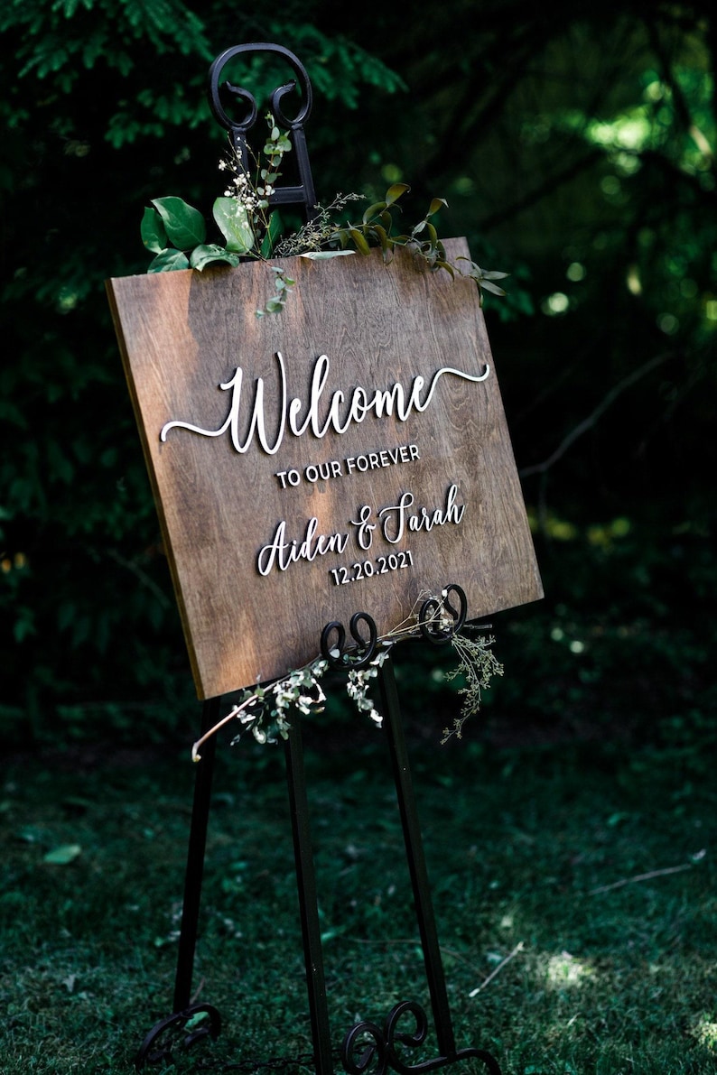 Letrero de bienvenida para boda en 3D - Letrero de boda de madera personalizado - Letrero "Bienvenido a nuestra boda para siempre" - Letrero de boda en 3D - Tablero de nombre para boda en 3D imagen 2