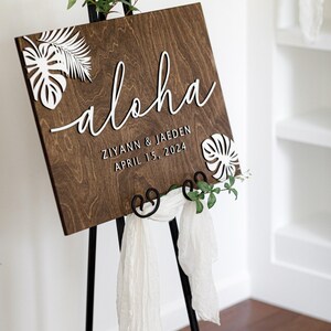 Letrero de boda Aloha, letrero de boda hawaiano de madera 3D, letrero de ceremonia personalizado, boda de destino, decoración de boda tropical, temática de playa imagen 2