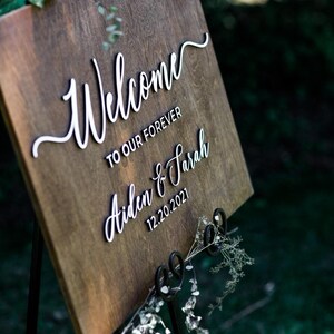 3D Wedding Welcome Sign, 3D wedding signage, Custom Wood Wedding Sign, Welcome to Our Forever Sign, 3D Wedding Name Board afbeelding 3
