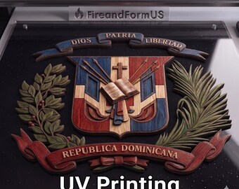 Dominican Republic Great Seal 3d Wood Style Digital File, 16-bit 9000px Png for UV Printing, Sublimation, Dtf Dtg High-Res Faux Wood Carving