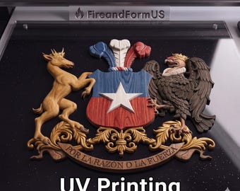 Chile Great Seal 3d Wood Style Digital File, 16-bit 9000px Png for UV Printing, Sublimation, Dtf, Dtg, High-Res Faux Wood Carving.