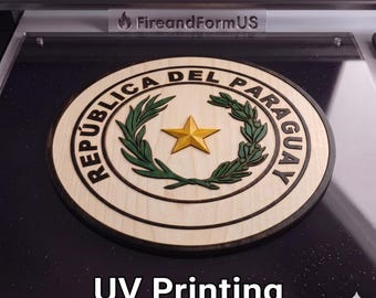 Paraguay Great Seal 3d Wood Style Digital File, 16-bit 9000px Png for UV Printing, Sublimation, Dtf, Dtg, High-Res Faux Wood Carving.