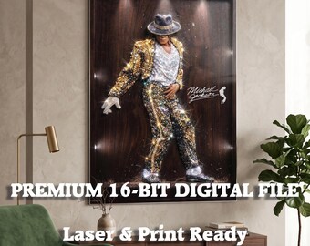 King of Pop - Digital File 16-bit png (9000px) Wood Style & Grayscale for Laser, Sublimation, DTF, DTG, and UV Printing.