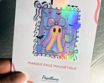 Holografische magnetische bladwijzer in de vorm van een Halloween-geest | Herfstleesaccessoire | Cadeau-idee voor leraar, moeder | Origineel cadeau