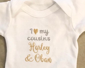 I LOVE MY COUSIN FLOWER PERSONALISED BABY GROW VEST FUNNY GIFT CUTE 