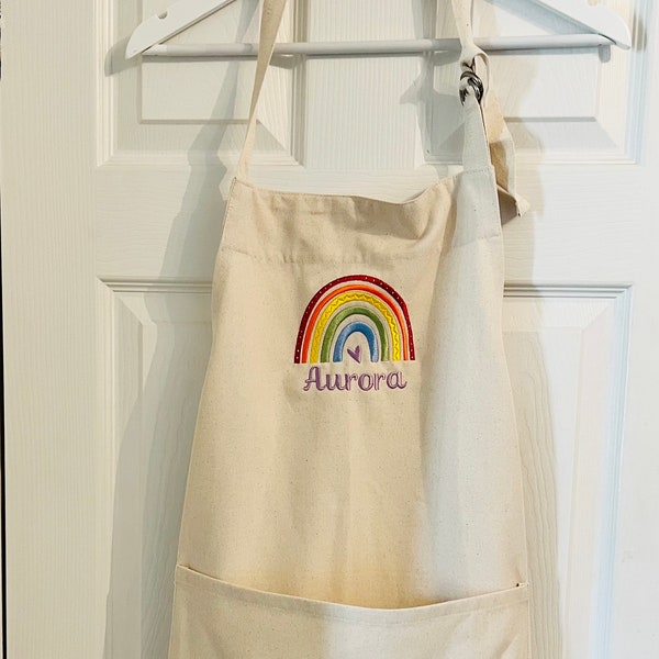 Personalised Rainbow apron, embroidered apron, mummy apron, apron for boyfriend, gift for mum, gift for dad, best friend gift