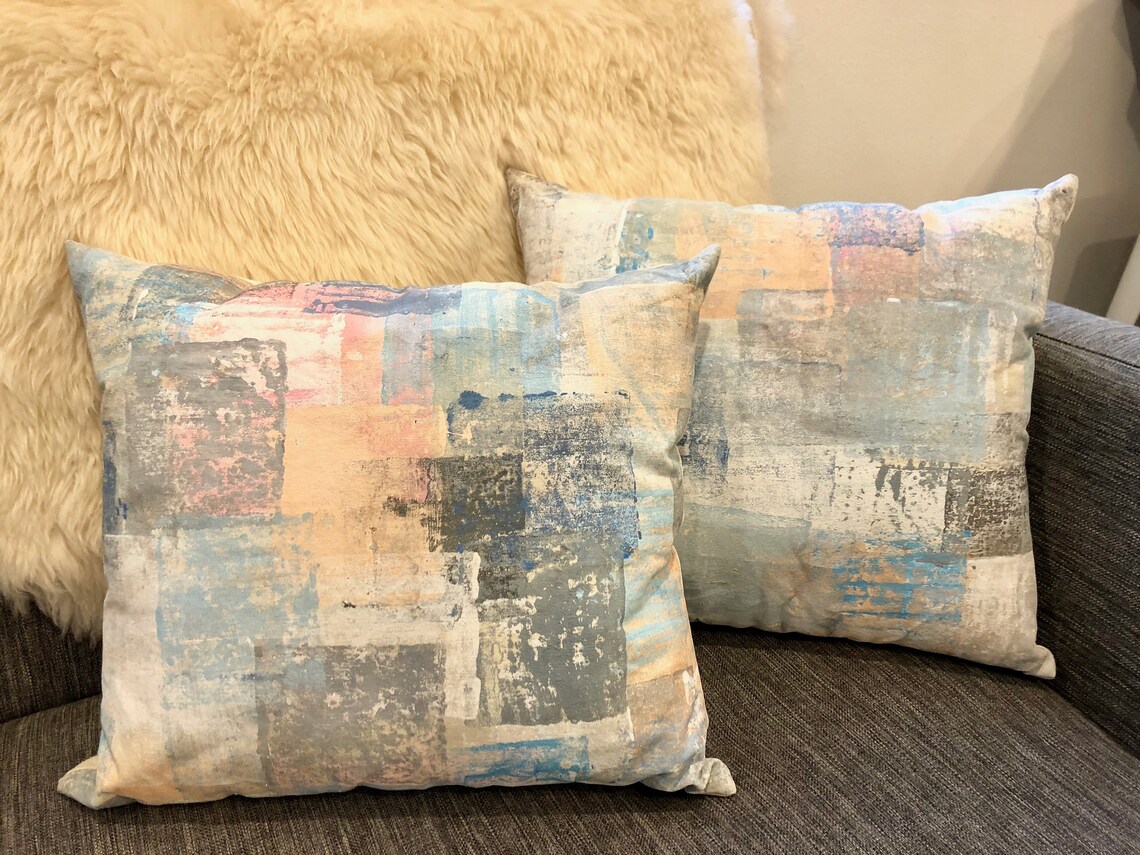 Throw Pillow Accent Pillow Neutral Tones Handprinted Etsy