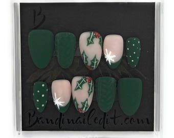 Mistletoe Press-On Gel Nails – Reusable & Customizable Sizes!