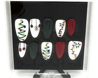 Christmas Lights Press-On Gel Nails – Reusable & Customizable Sizes!
