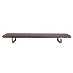 walnut monitor stand, walnut desk shelf, walnut desk stand, matte black steel legs, front view
