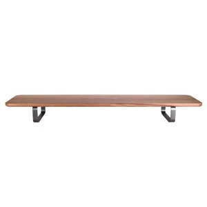 white oak monitor stand, white oak desk shelf, white oak desk stand, matte black steel legs, front view