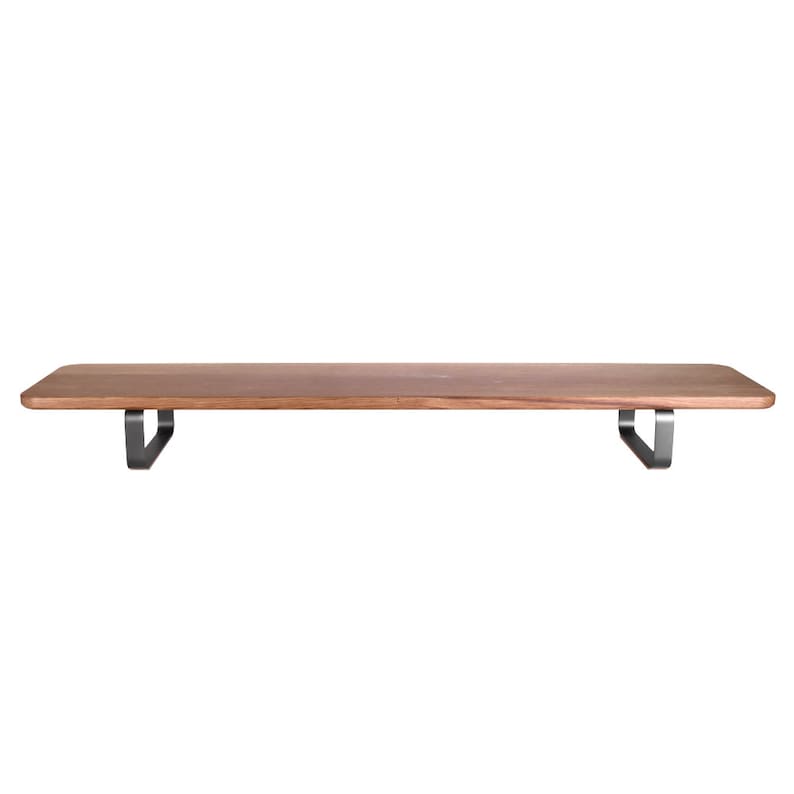 white oak monitor stand, white oak desk shelf, white oak desk stand, matte black steel legs, front view
