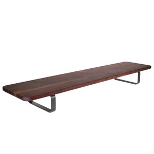 walnut monitor stand, walnut desk shelf, walnut desk stand, matte black steel legs, iso view