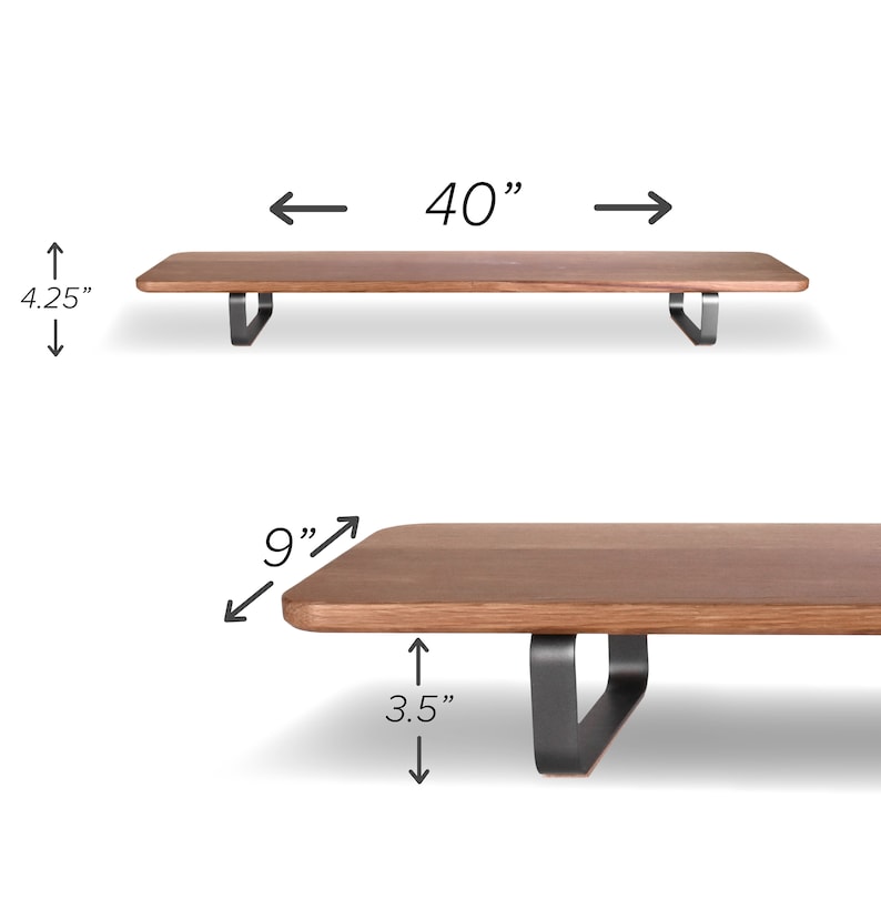 white oak monitor stand, white oak desk shelf, white oak desk stand, 3.5 inch under shelf, 9 inch depth, 40 inch wide, 4.25 total height