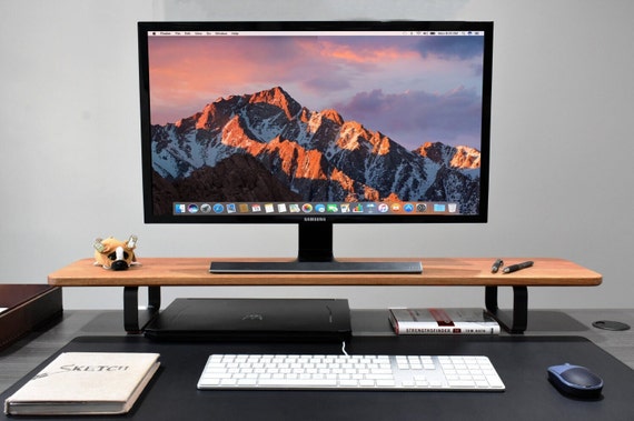 Desk Shelf & Wooden Dual Monitor Stand System