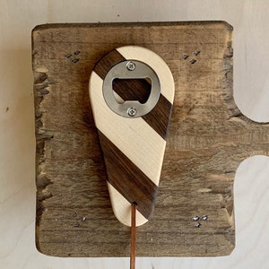 Handheld Wooden Bottle Opener, Ergonomic Design Maple & Walnut Barware, Stainless Steel Opener with Leather Lace, Gift for Beer Lovers