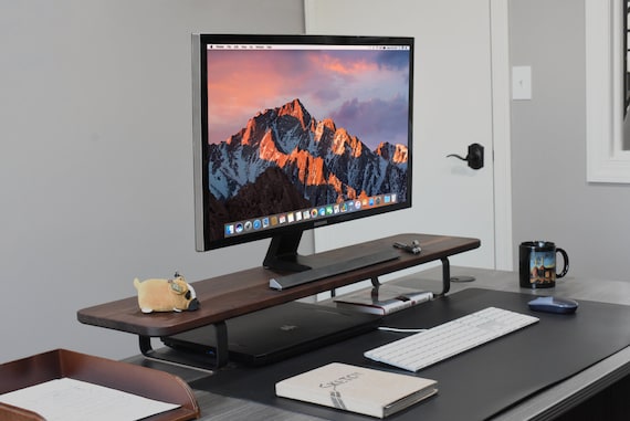 Walnut Dual Monitor Stand: Ergonomic Desk Shelf