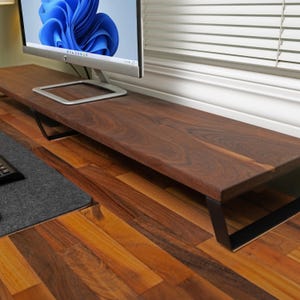 modern matte black desk shelf leg monitor stand base durable steel with cork pad 10" depth minimalist design leg for office organization.jpg