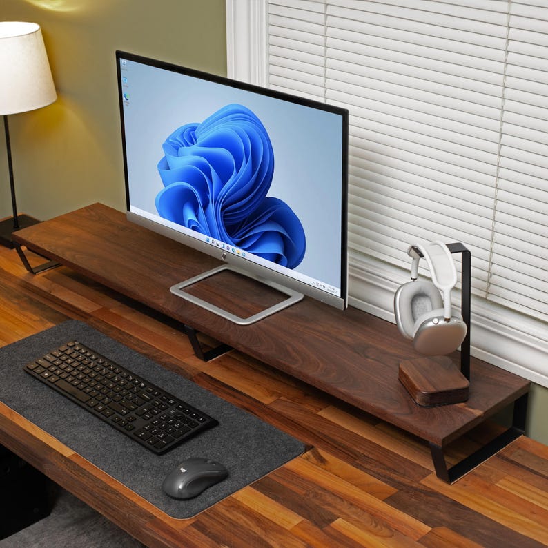 modern matte black desk shelf leg monitor stand base durable steel with cork pad 10" depth minimalist design leg for office organization.jpg