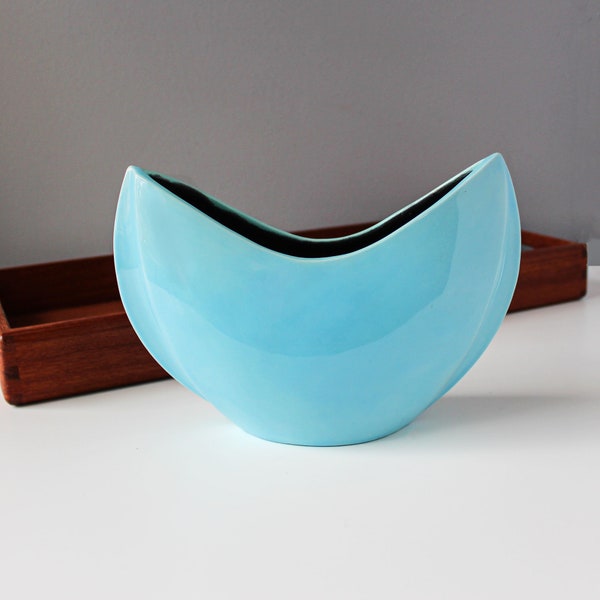 Mid-century Turquoise Crescent Vase