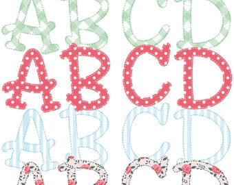 FOUR COMPLETE ALPHABETS! Digital Coral Rose with Gingham Blue Pattern Faux Applique Alphabet Font